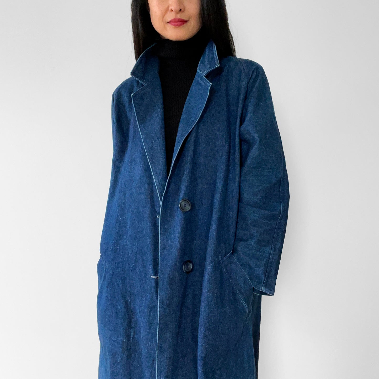 1980s Long Dark Denim Jean Coat