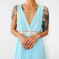 1970s Turquoise and Lace Trim Empire Waist V-Neck Sleeveless Nightgown - Sz. S