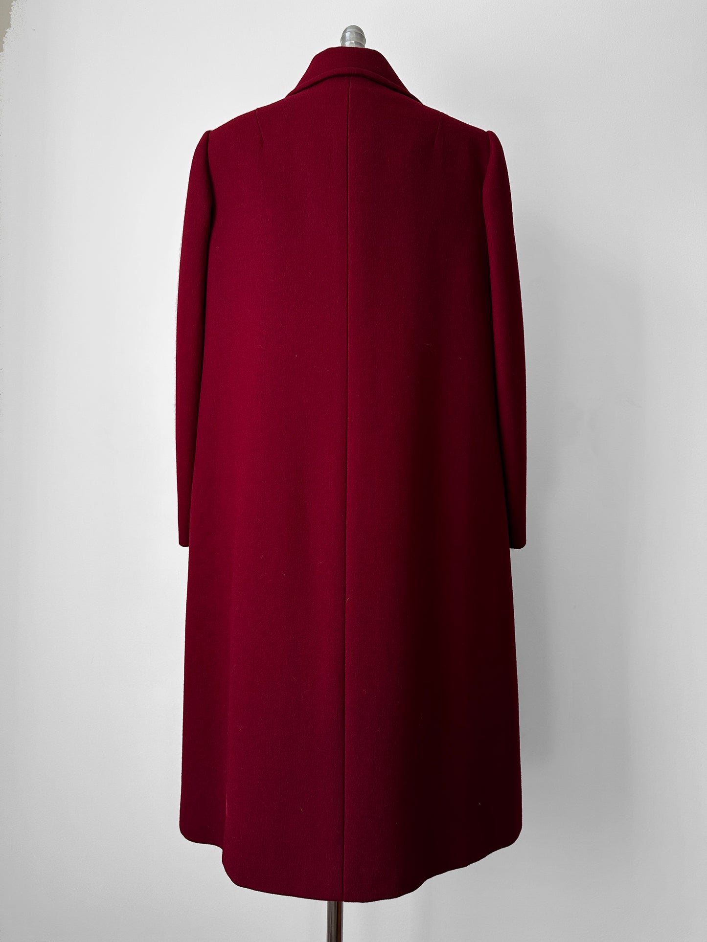 1960s Deep Wine Red Asymmetrical A-Line Midi-Length Heavy Wool Coat - S/M