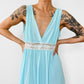 1970s Turquoise and Lace Trim Empire Waist V-Neck Sleeveless Nightgown - Sz. S