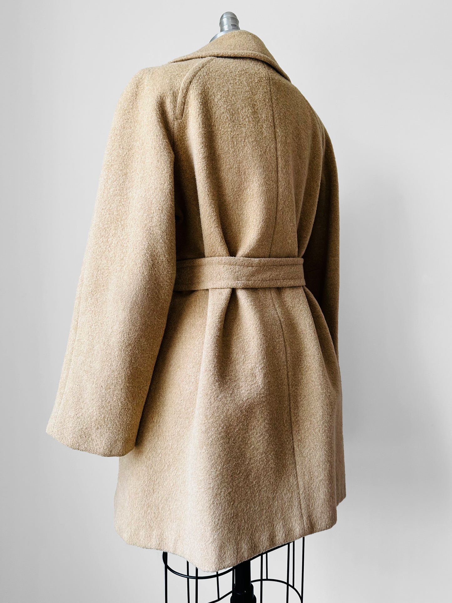 1960s Tan Camel Hair Double-Breasted Belted Wool Jacket - S/M