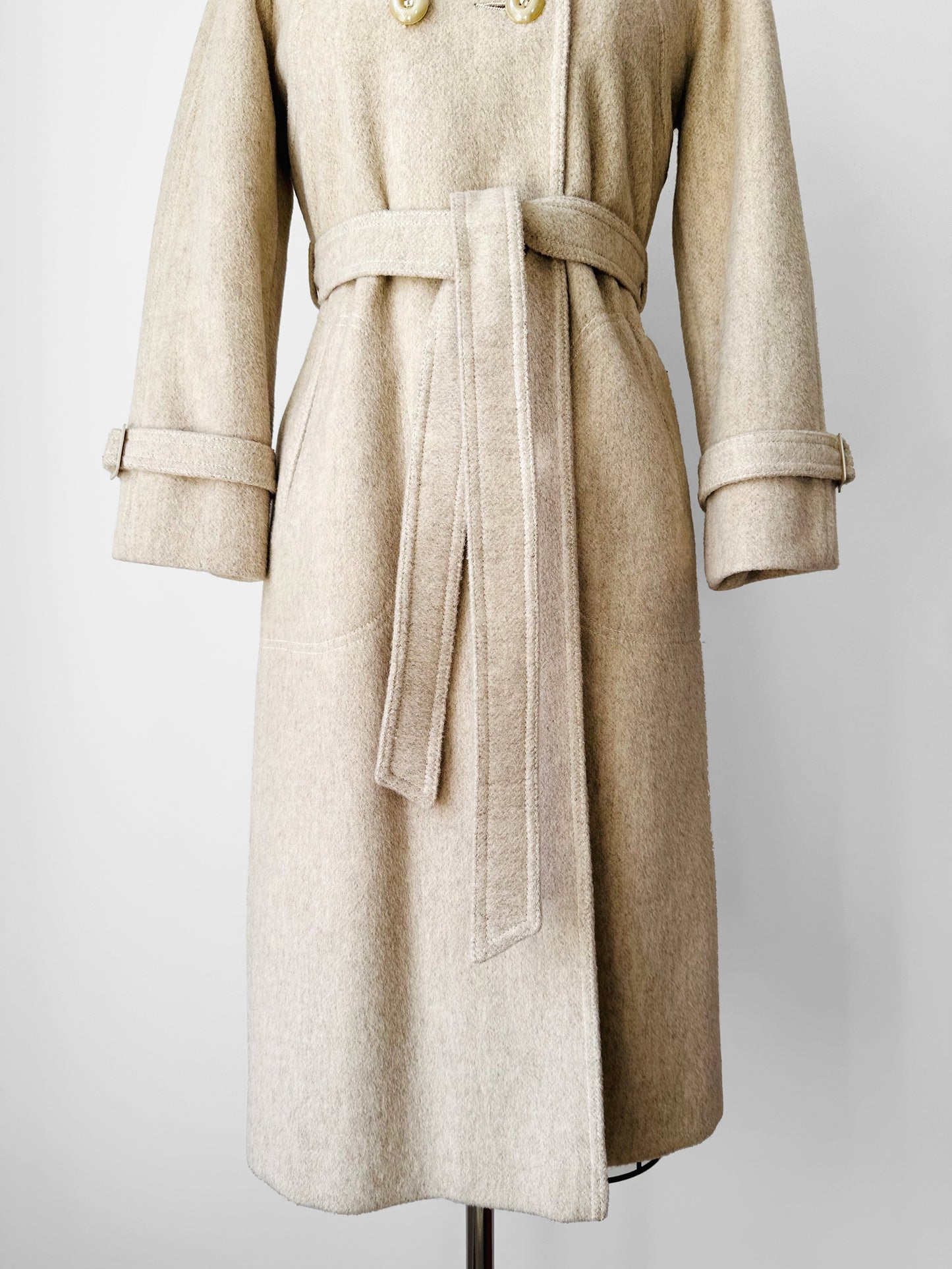 1970s Made in Canada Light Oatmeal Cream Fitted Belted Wool Coat - XS/S