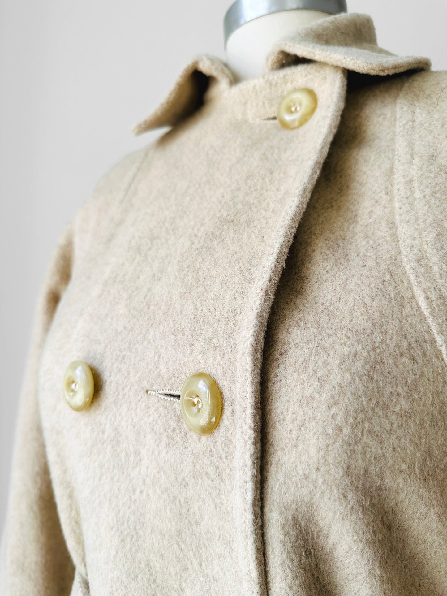 1970s Made in Canada Light Oatmeal Cream Fitted Belted Wool Coat - XS/S