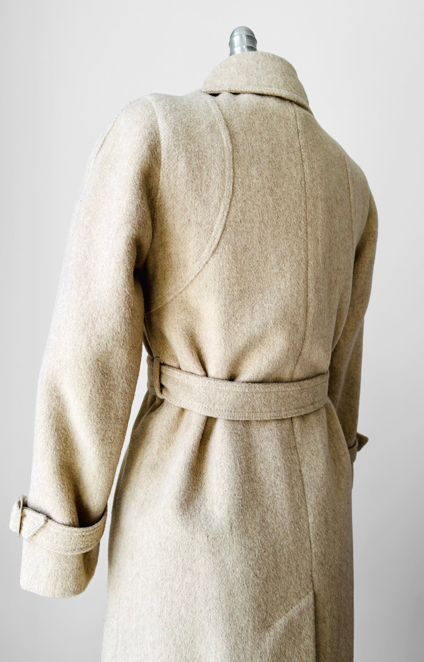 1970s Made in Canada Light Oatmeal Cream Fitted Belted Wool Coat - XS/S