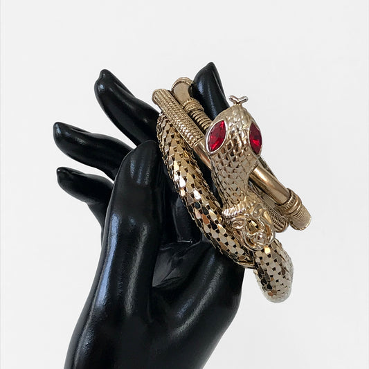 1980s Gold-Toned Garnet-Eyed Snake Bracelet Trio