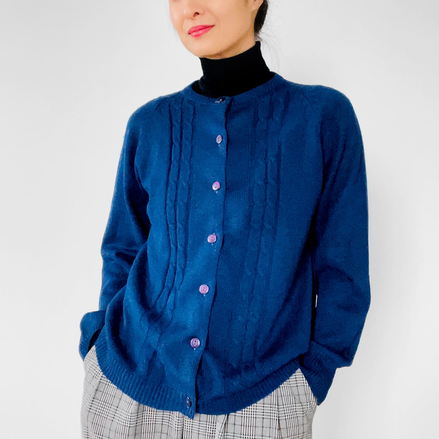 1960s Simpsons Blue Cable-Knit Cardigan Sweater