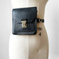 Black Textured Leather Military Style Compact Crossbody Belt Pouch Case