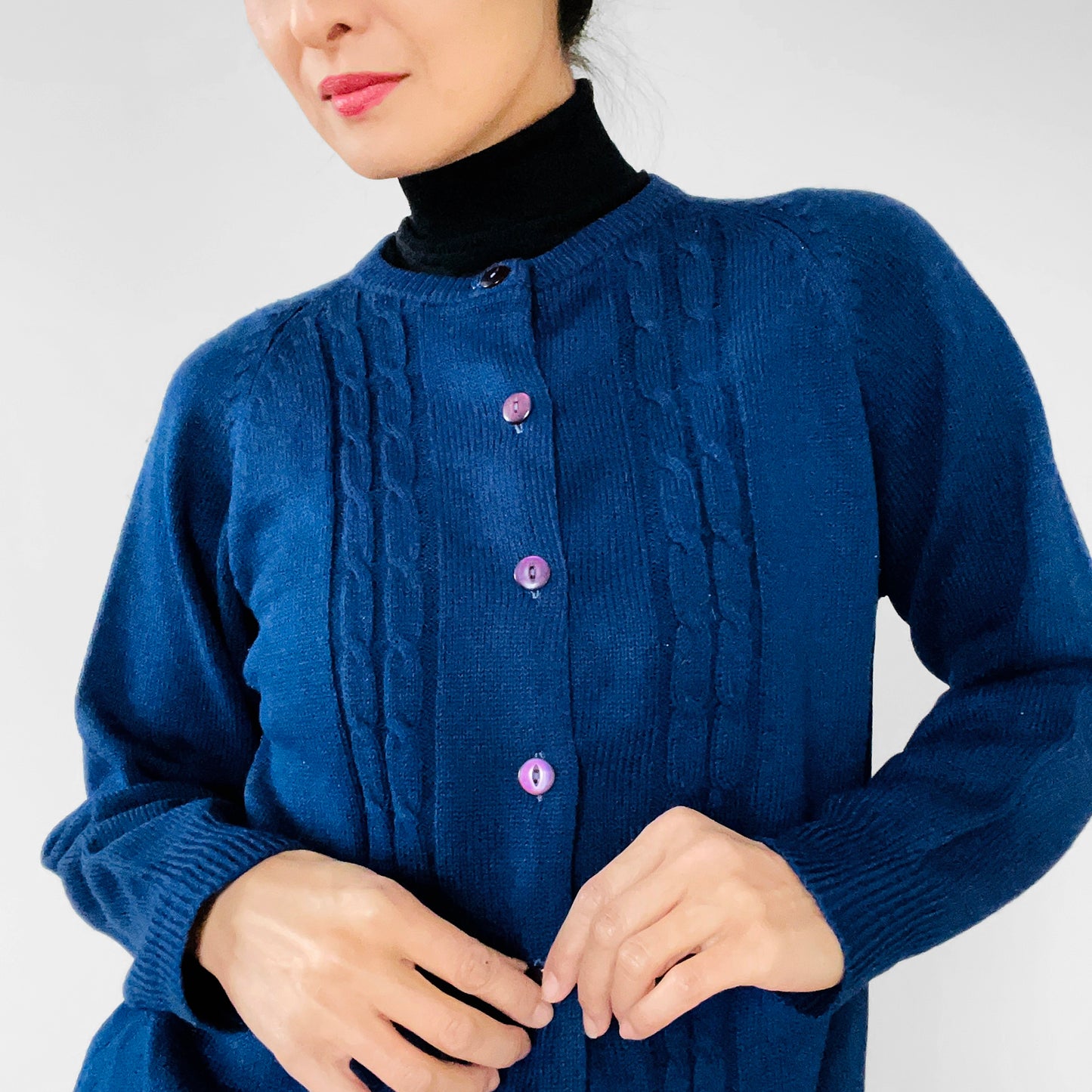 1960s Simpsons Blue Cable-Knit Cardigan Sweater