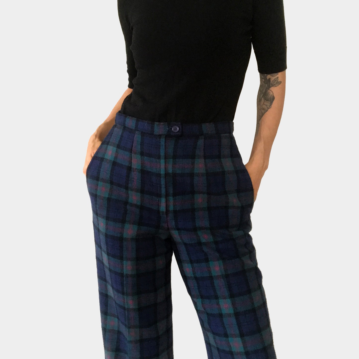 Pendleton Blue Plaid High-Waisted Lined Wool Pants