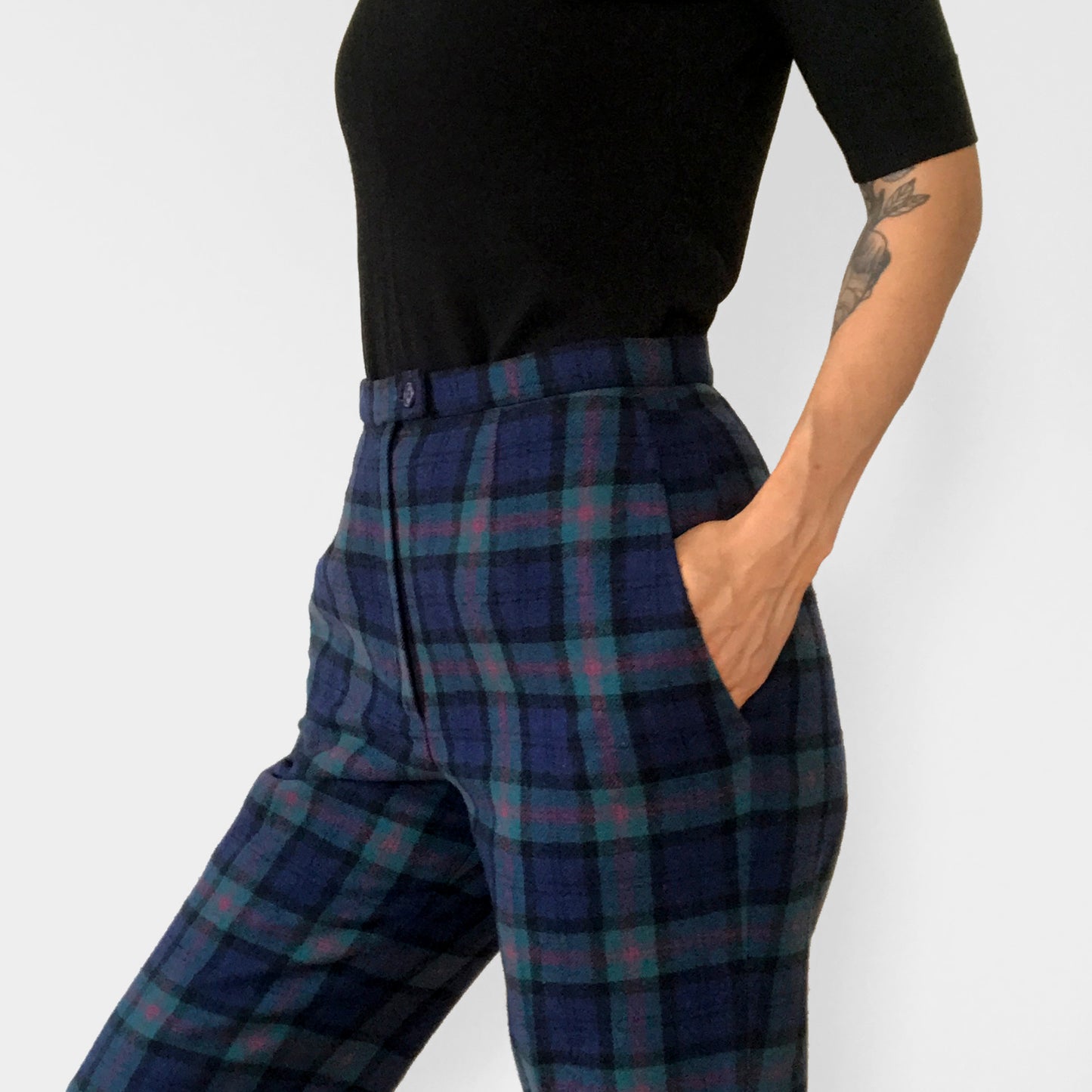 Pendleton Blue Plaid High-Waisted Lined Wool Pants