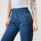 1980s Sasson Brand High-Waisted Pleated Tapered Leg Denim Blue Jeans - Waist 26