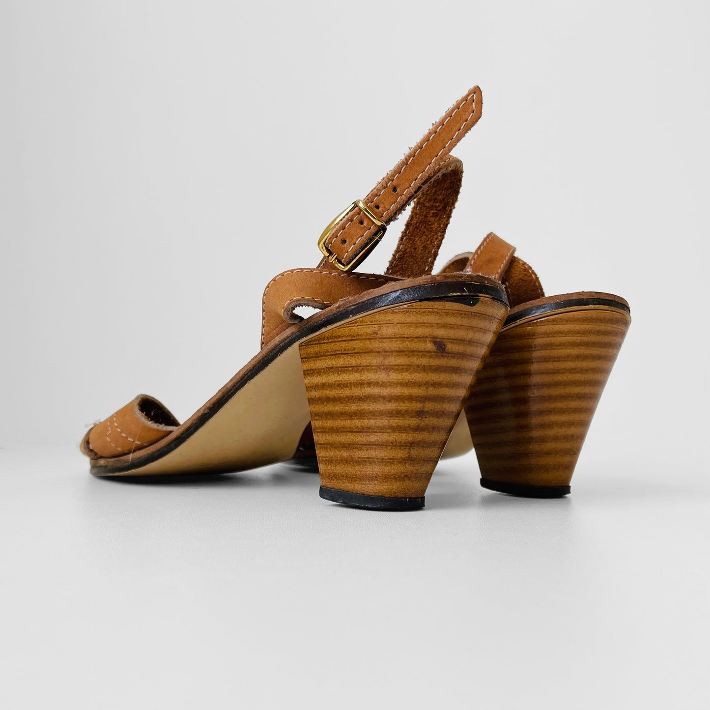 1970s Made in Canada Tan Leather Low-Heeled Sandal