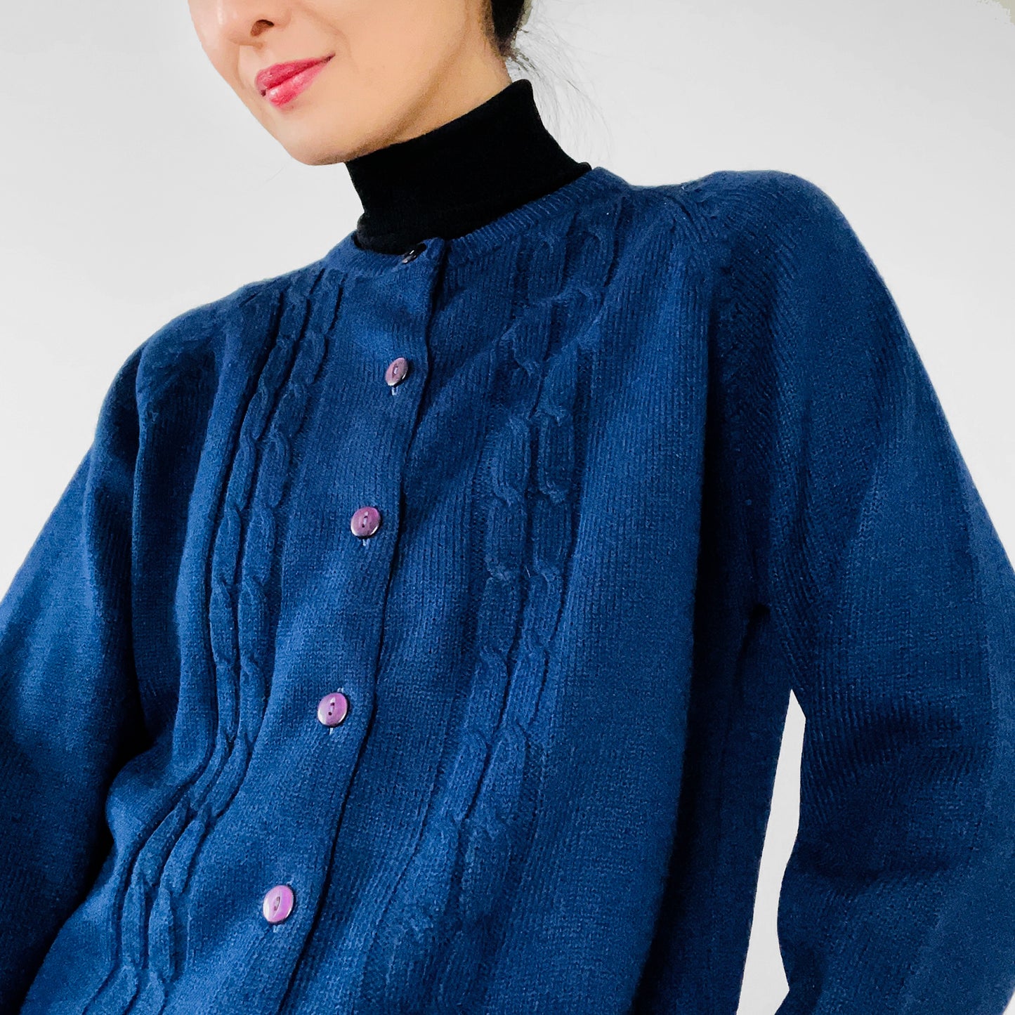 1960s Simpsons Blue Cable-Knit Cardigan Sweater