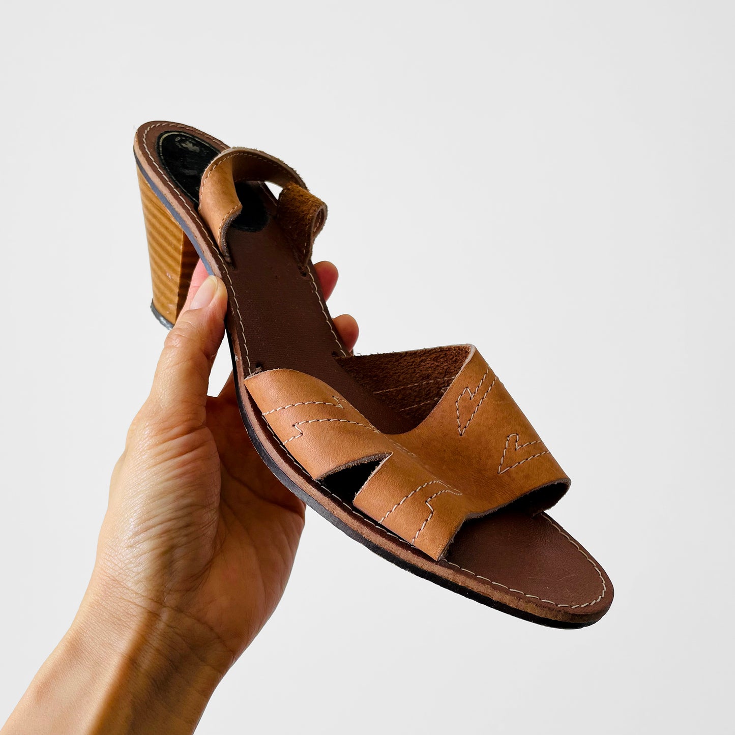 1970s Made in Canada Tan Leather Low-Heeled Sandal