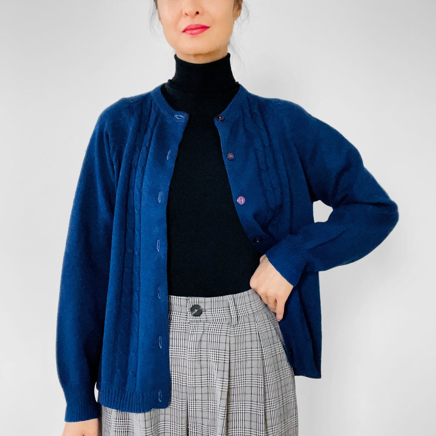 1960s Simpsons Blue Cable-Knit Cardigan Sweater