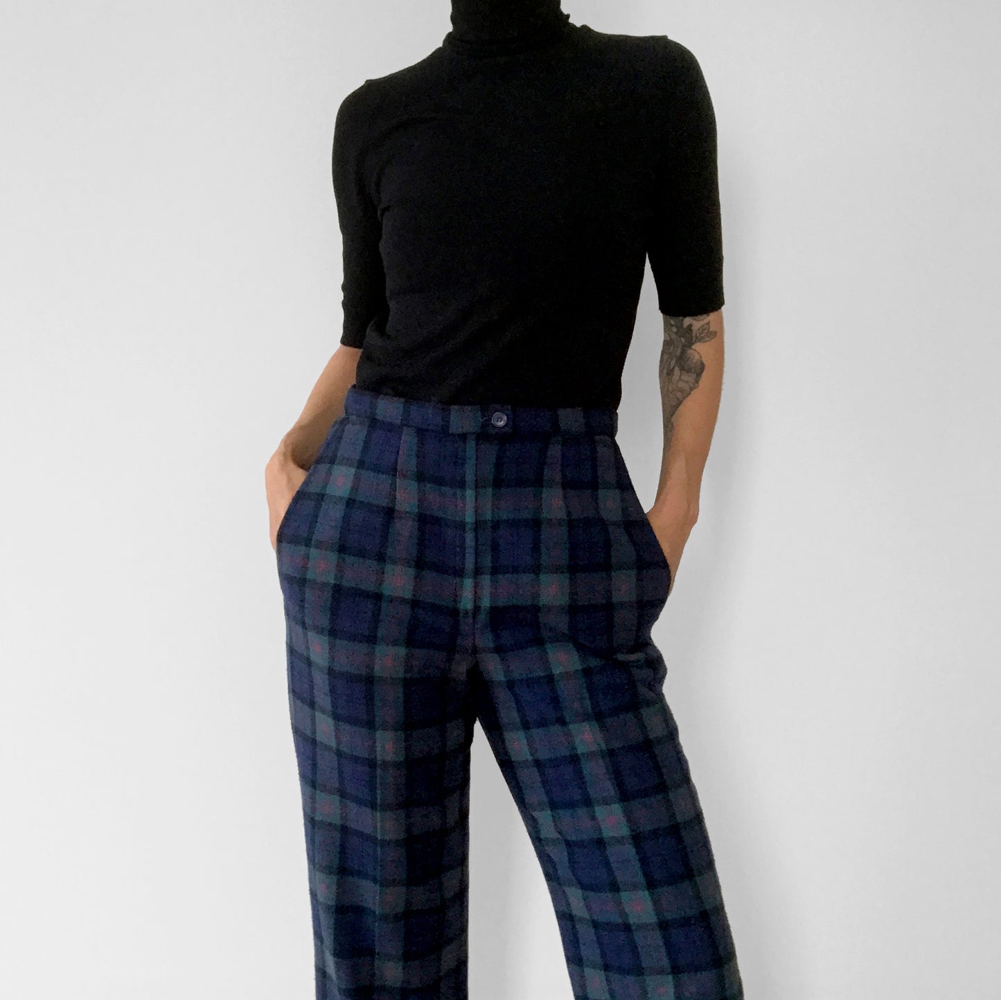 Pendleton Blue Plaid High-Waisted Lined Wool Pants