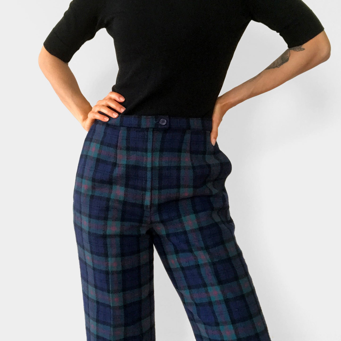 Pendleton Blue Plaid High-Waisted Lined Wool Pants