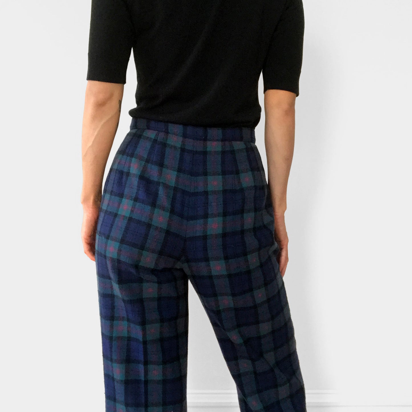 Pendleton Blue Plaid High-Waisted Lined Wool Pants