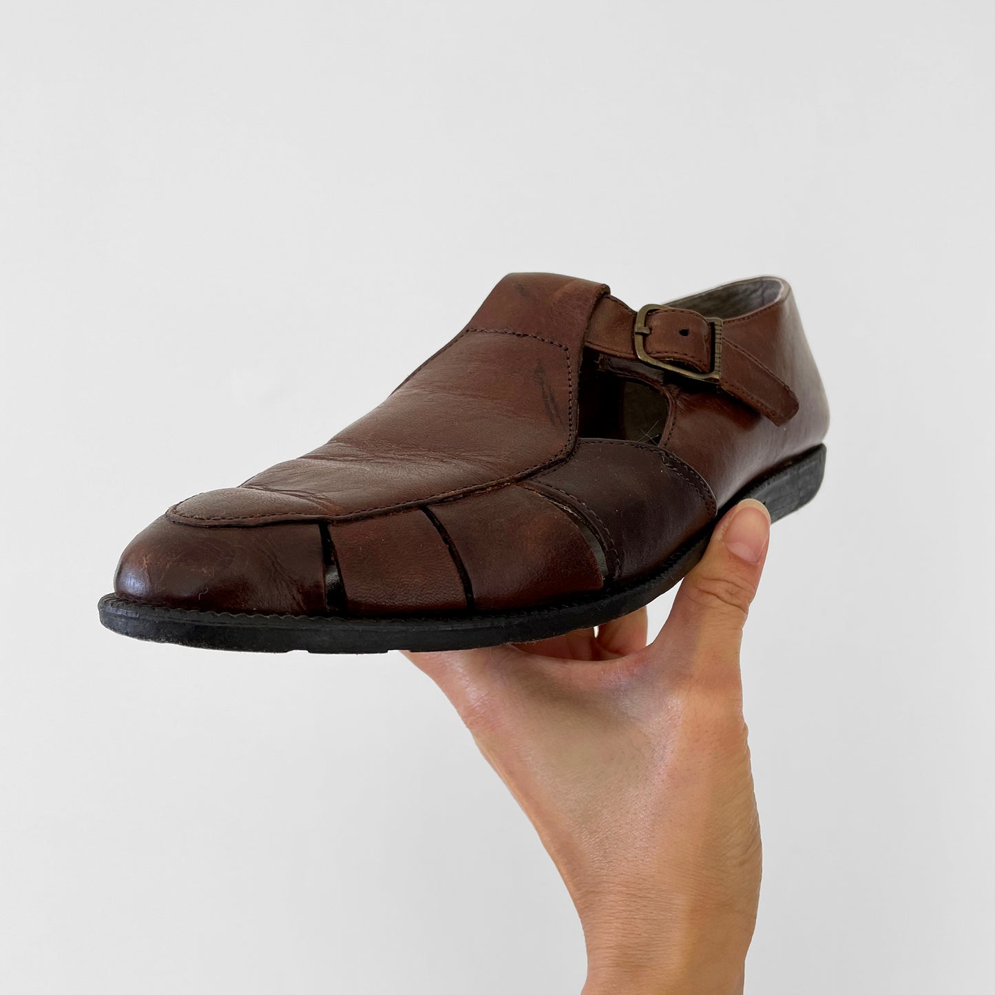 1990s Brown Leather Slip-On Pointed-Toe Flats Shoe