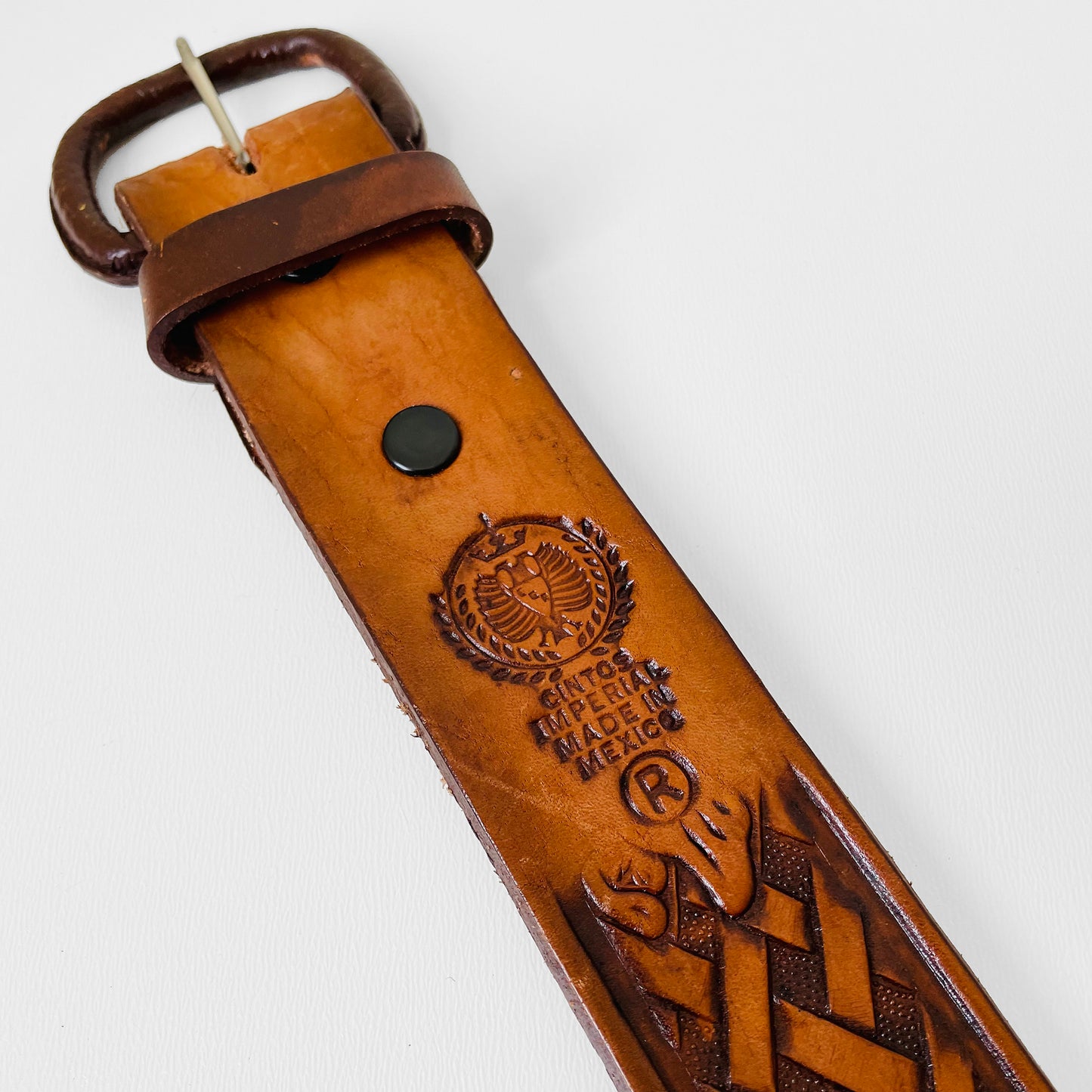 1970s Tobacco Brown Eagle and Flower Tooled Leather Belt - Sz. 33.5-40.5