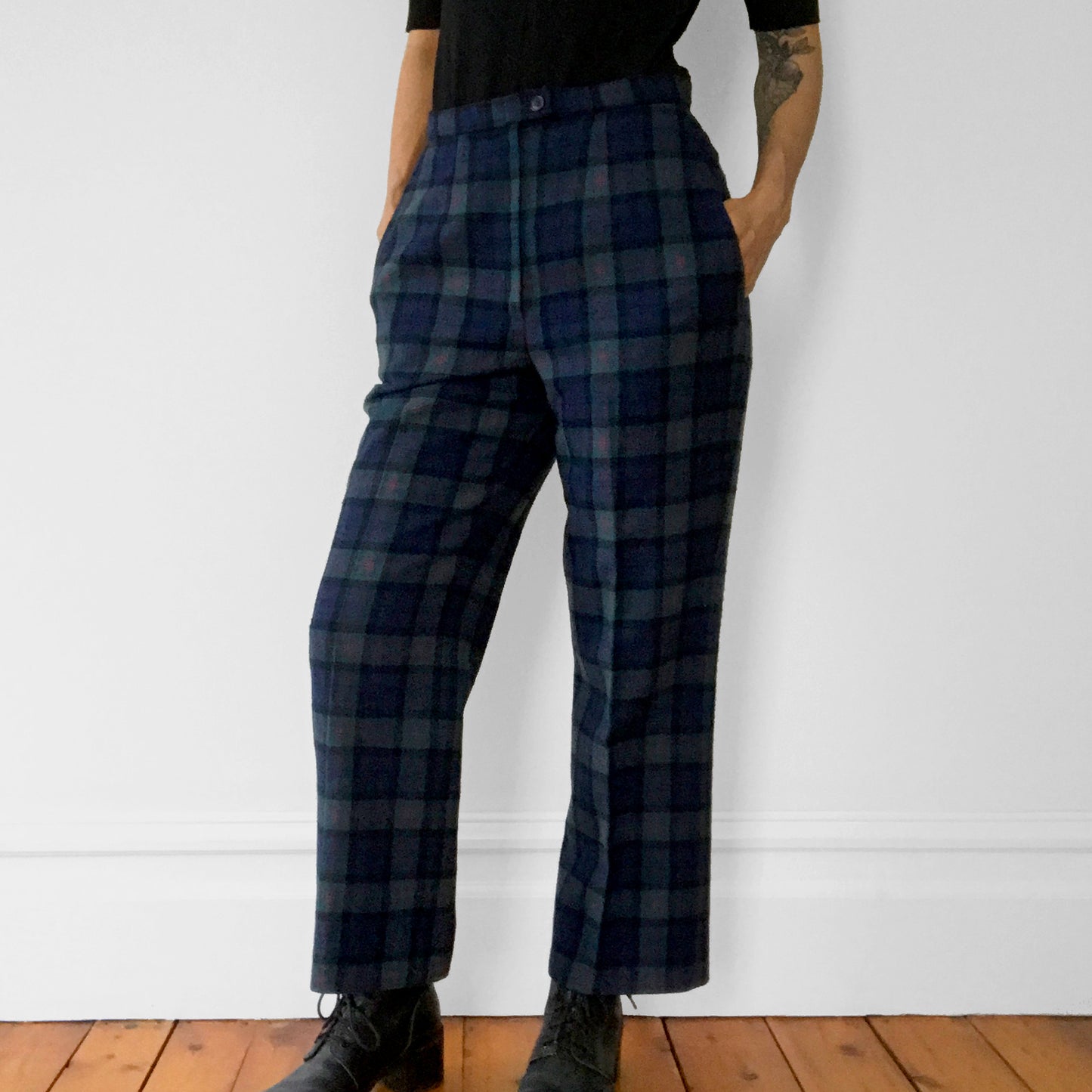 Pendleton Blue Plaid High-Waisted Lined Wool Pants