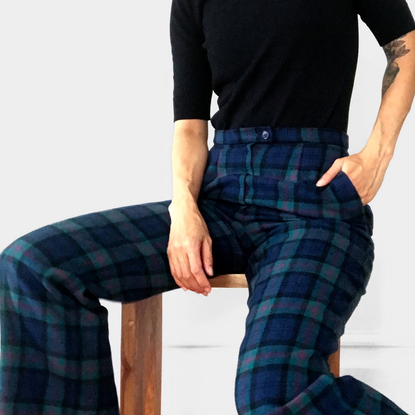 Pendleton Blue Plaid High-Waisted Lined Wool Pants