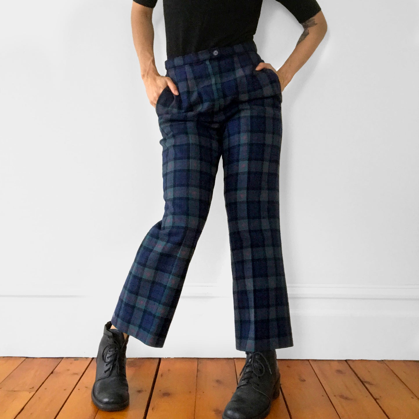 Pendleton Blue Plaid High-Waisted Lined Wool Pants