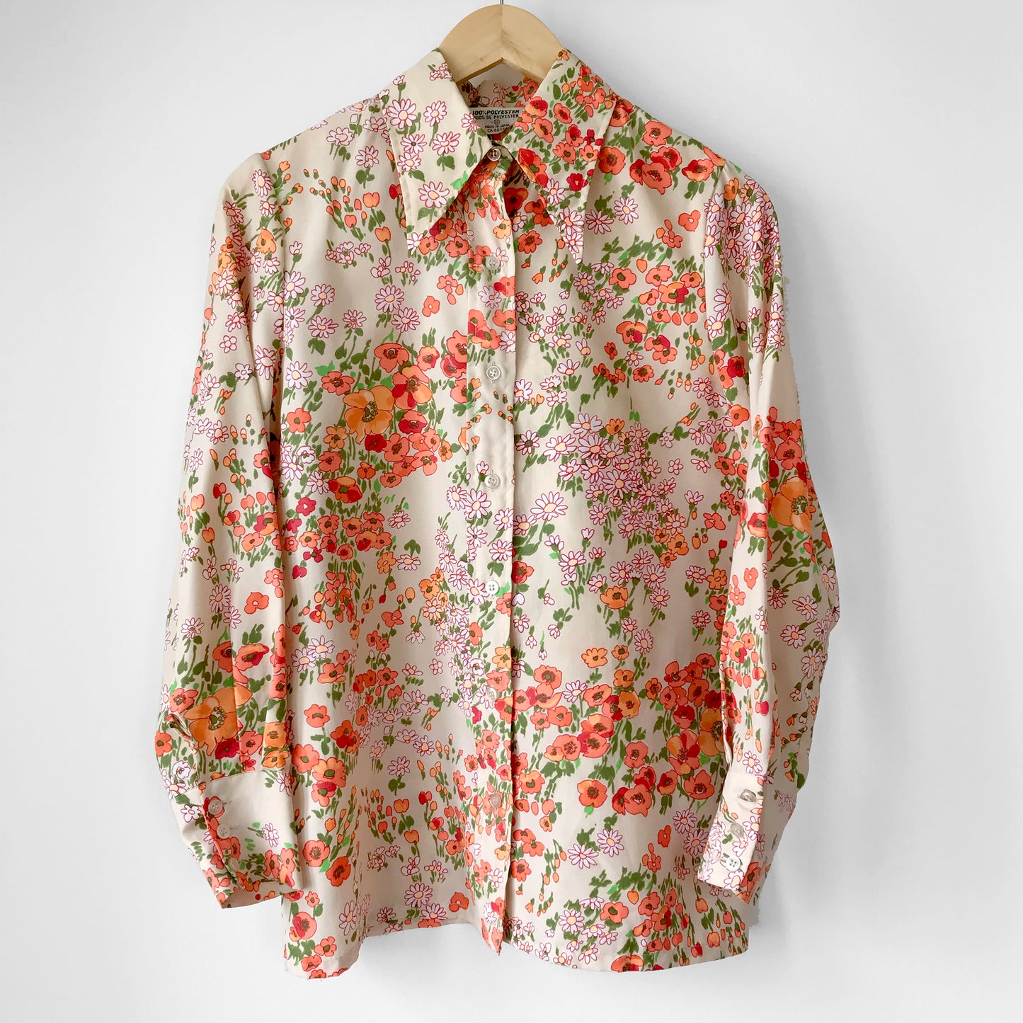 1970s Floral Wide-Lapel Button-Up Long Sleeve Shirt