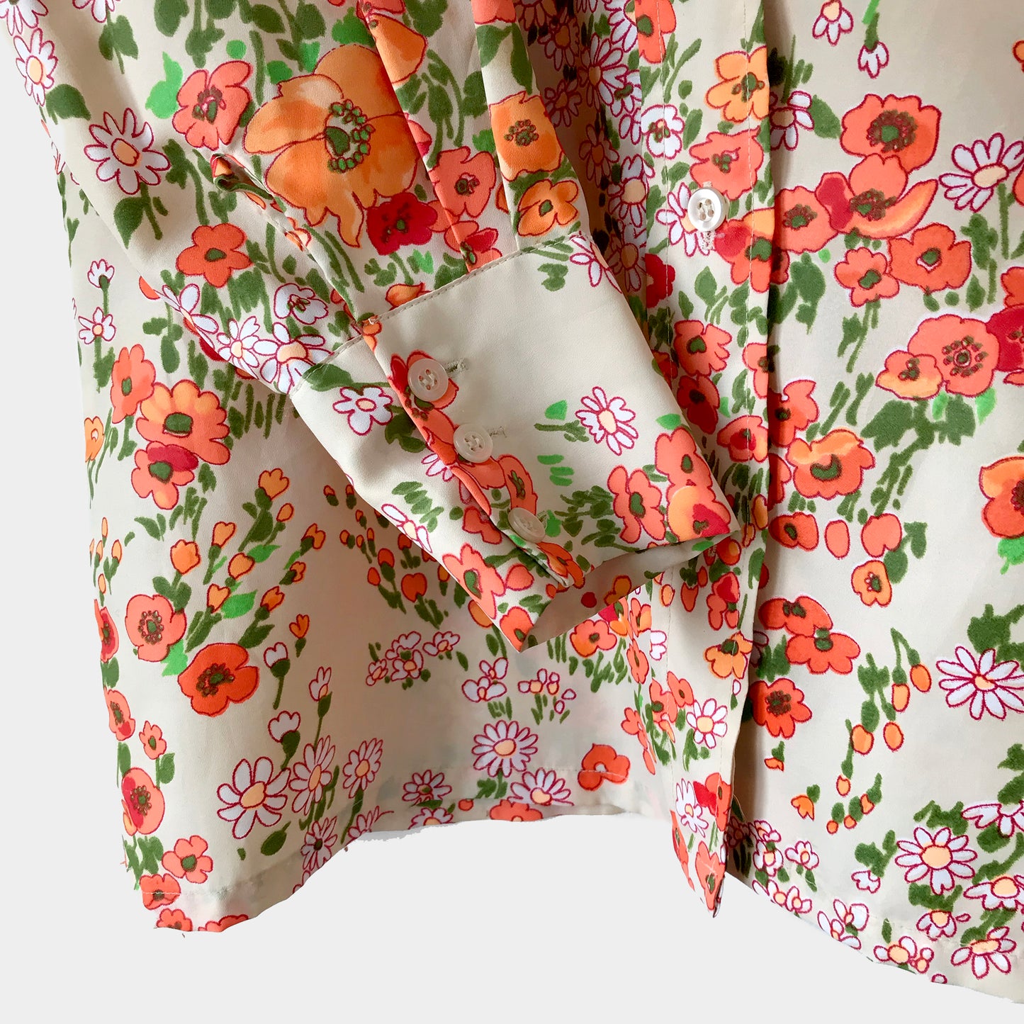 1970s Floral Wide-Lapel Button-Up Long Sleeve Shirt