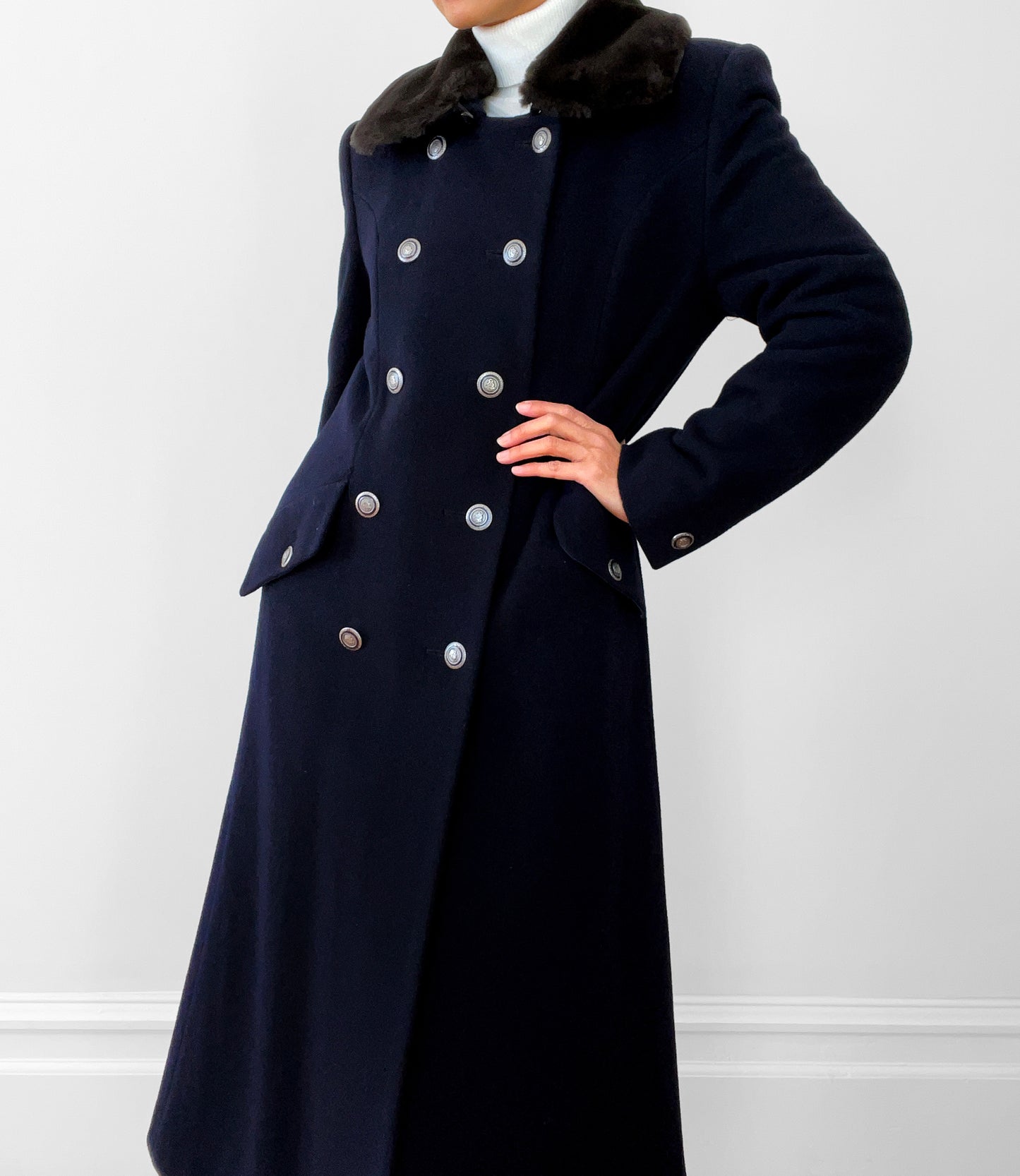 Navy Lambswool Naval- Inspired Double-Breasted Coat