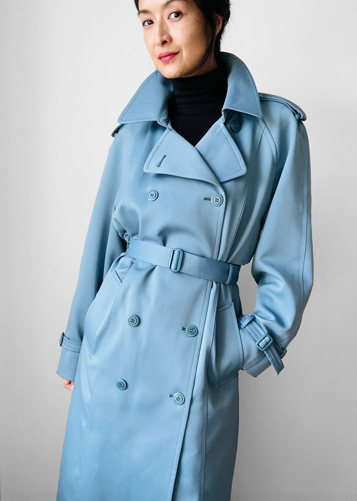 RESERVED!!! 1960s Powder Blue LONDON FOG Made in Canada Double-Breasted Belted Trench Coat - S/M/L