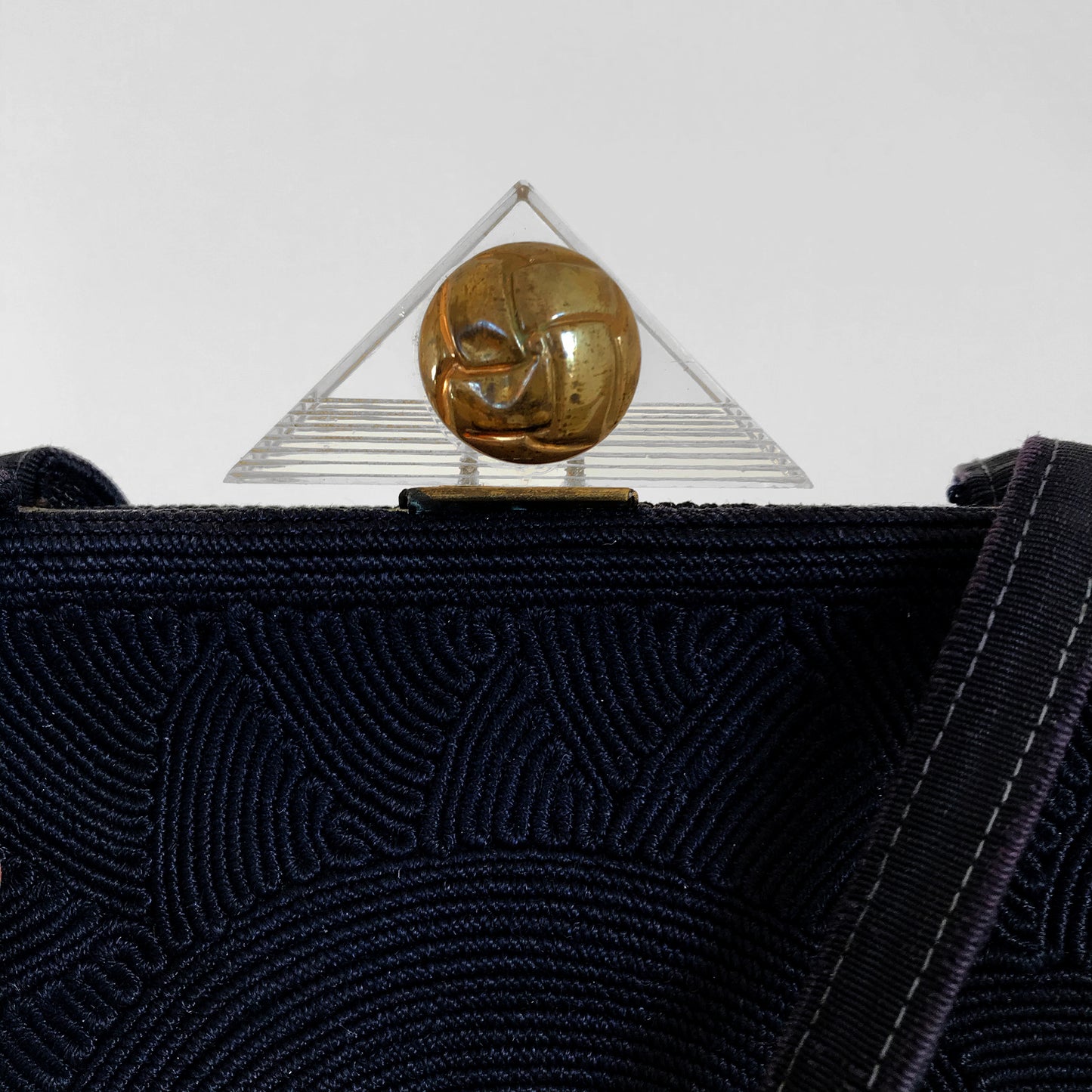 1960s Navy Blue and Gold Corded Triangle Clasp Handbag Purse