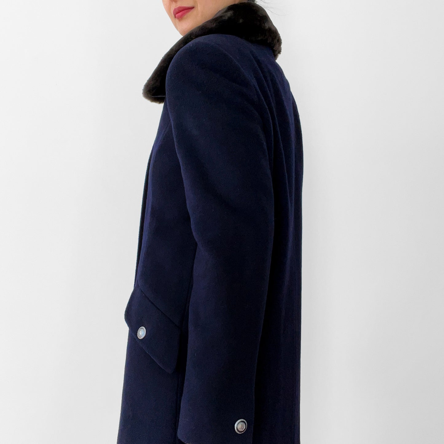 Navy Lambswool Naval- Inspired Double-Breasted Coat