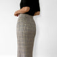 Made in the USA Black Grey and Yellow Gold-Buttoned Midi-Length High-Waisted Wool Plaid Skirt