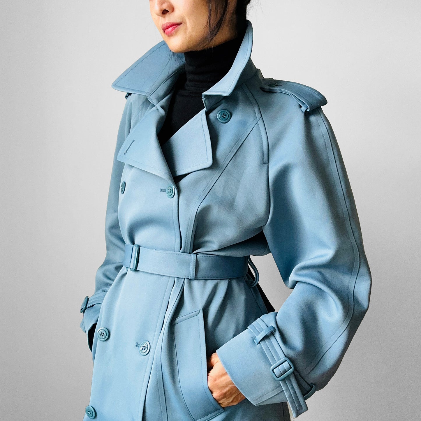 RESERVED!!! 1960s Powder Blue LONDON FOG Made in Canada Double-Breasted Belted Trench Coat - S/M/L