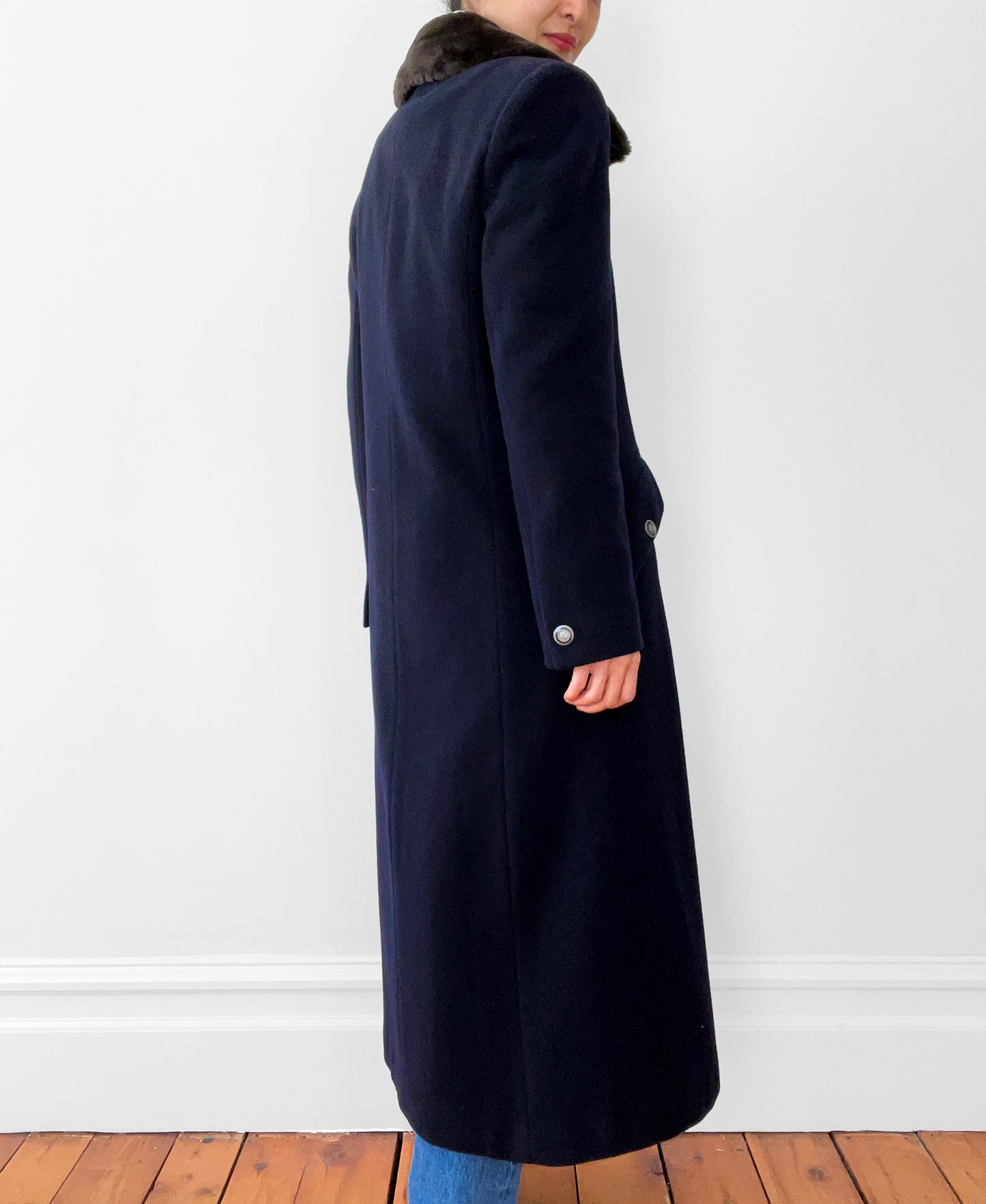 Navy Lambswool Naval- Inspired Double-Breasted Coat