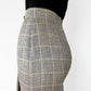 Made in the USA Black Grey and Yellow Gold-Buttoned Midi-Length High-Waisted Wool Plaid Skirt