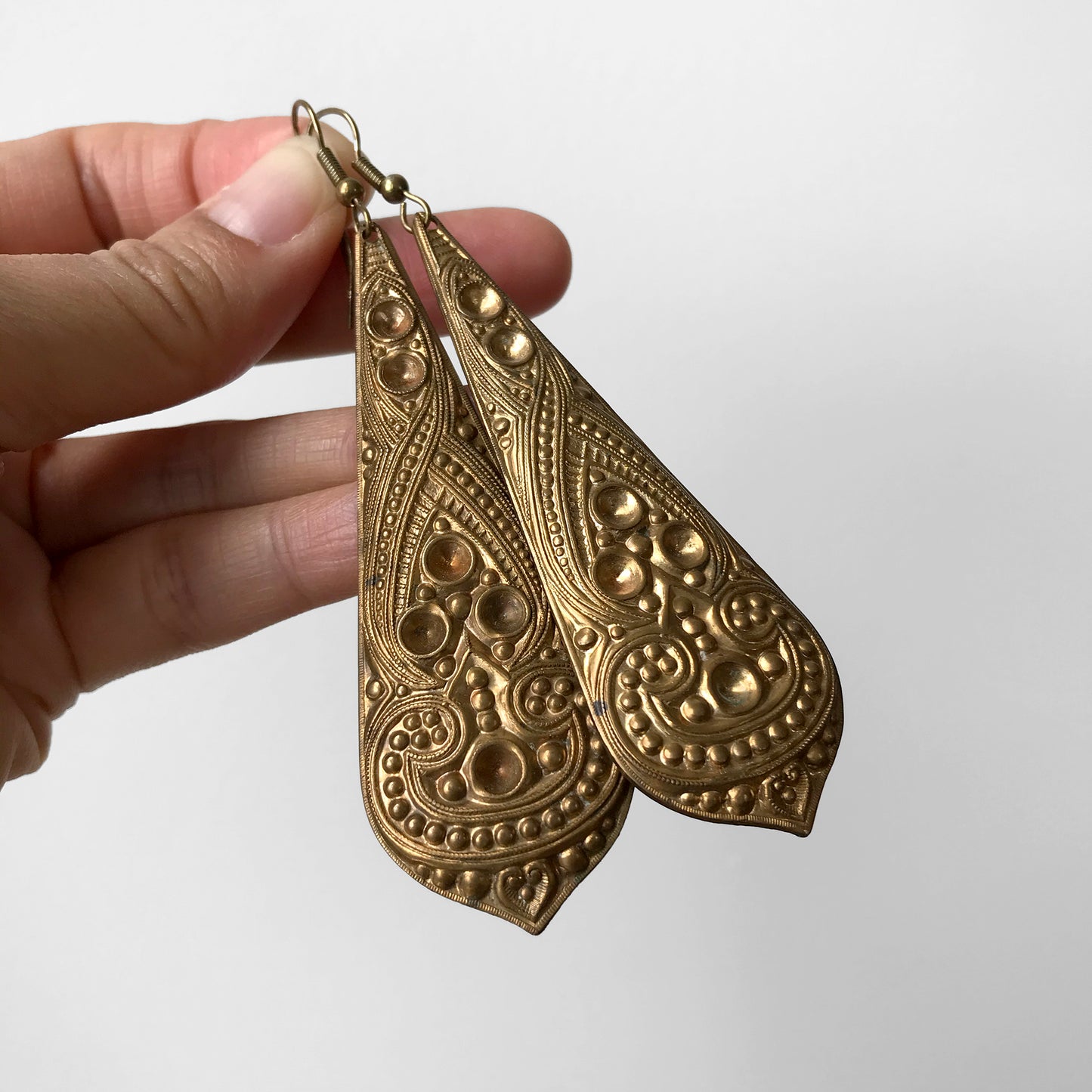 Gold-Toned Hand-Hammered Teardrop Dangle Earrings