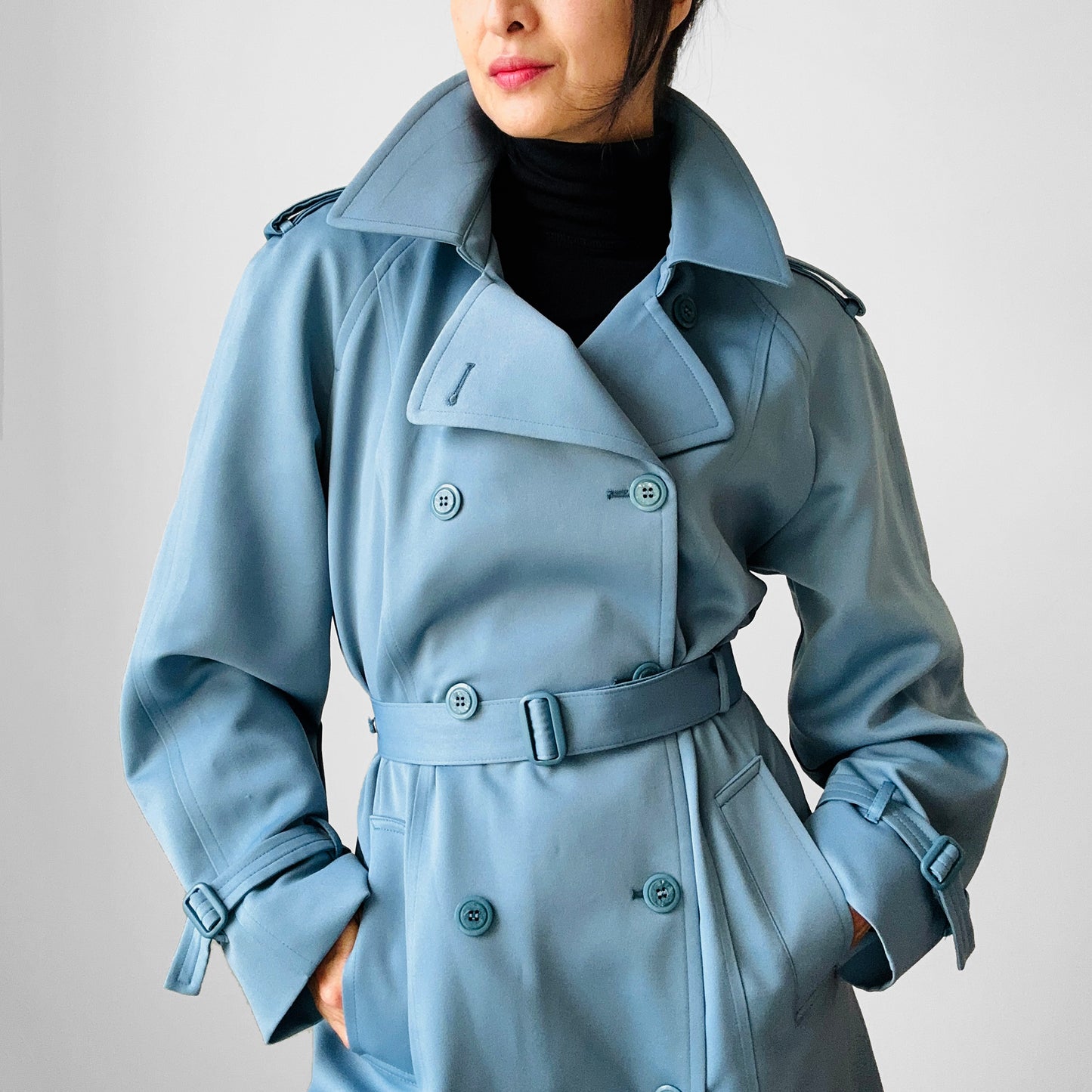 RESERVED!!! 1960s Powder Blue LONDON FOG Made in Canada Double-Breasted Belted Trench Coat - S/M/L