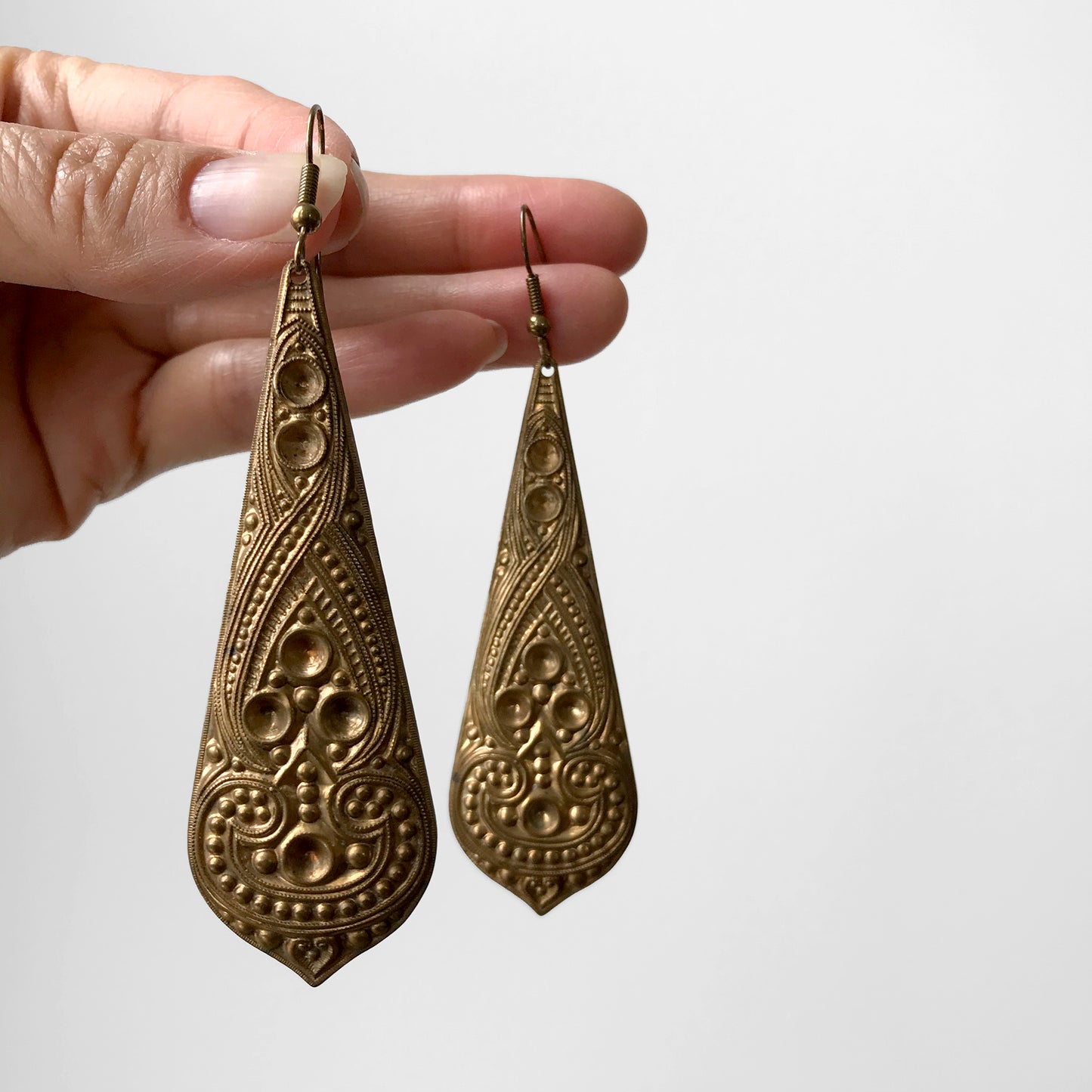 Gold-Toned Hand-Hammered Teardrop Dangle Earrings