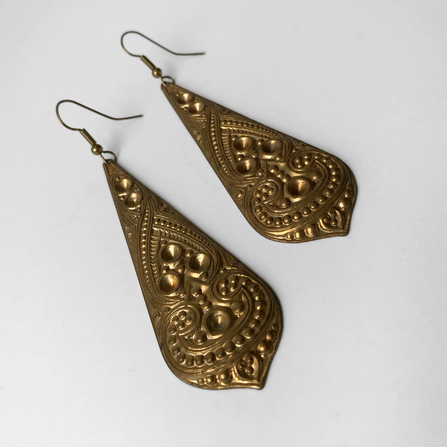 Gold-Toned Hand-Hammered Teardrop Dangle Earrings