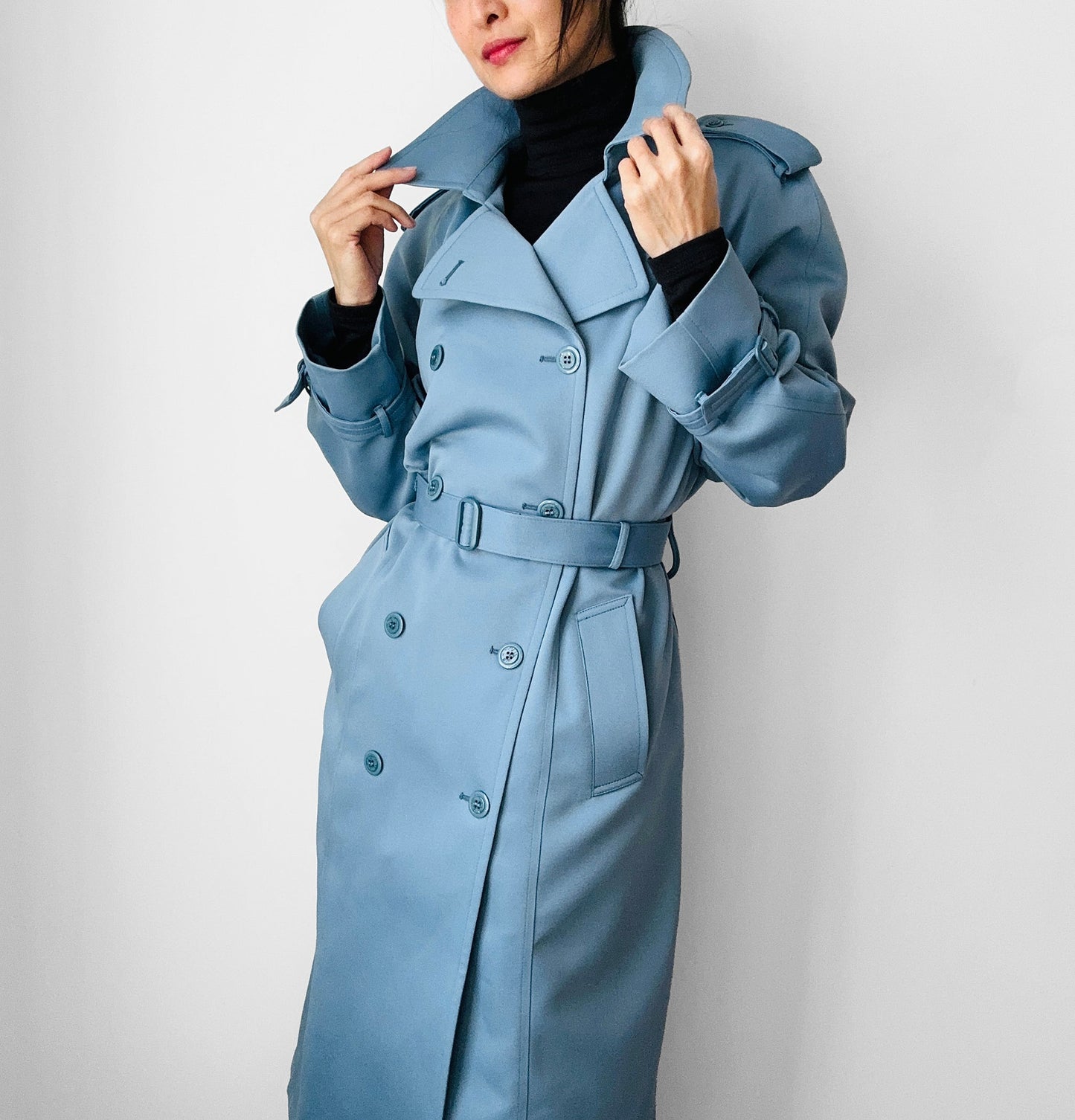 1960s Powder Blue LONDON FOG Made in Canada Double-Breasted Belted Trench Coat - S/M/L