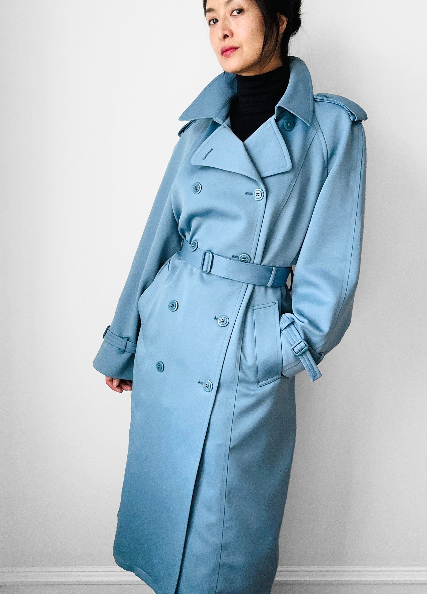 1960s Powder Blue LONDON FOG Made in Canada Double-Breasted Belted Trench Coat - S/M/L