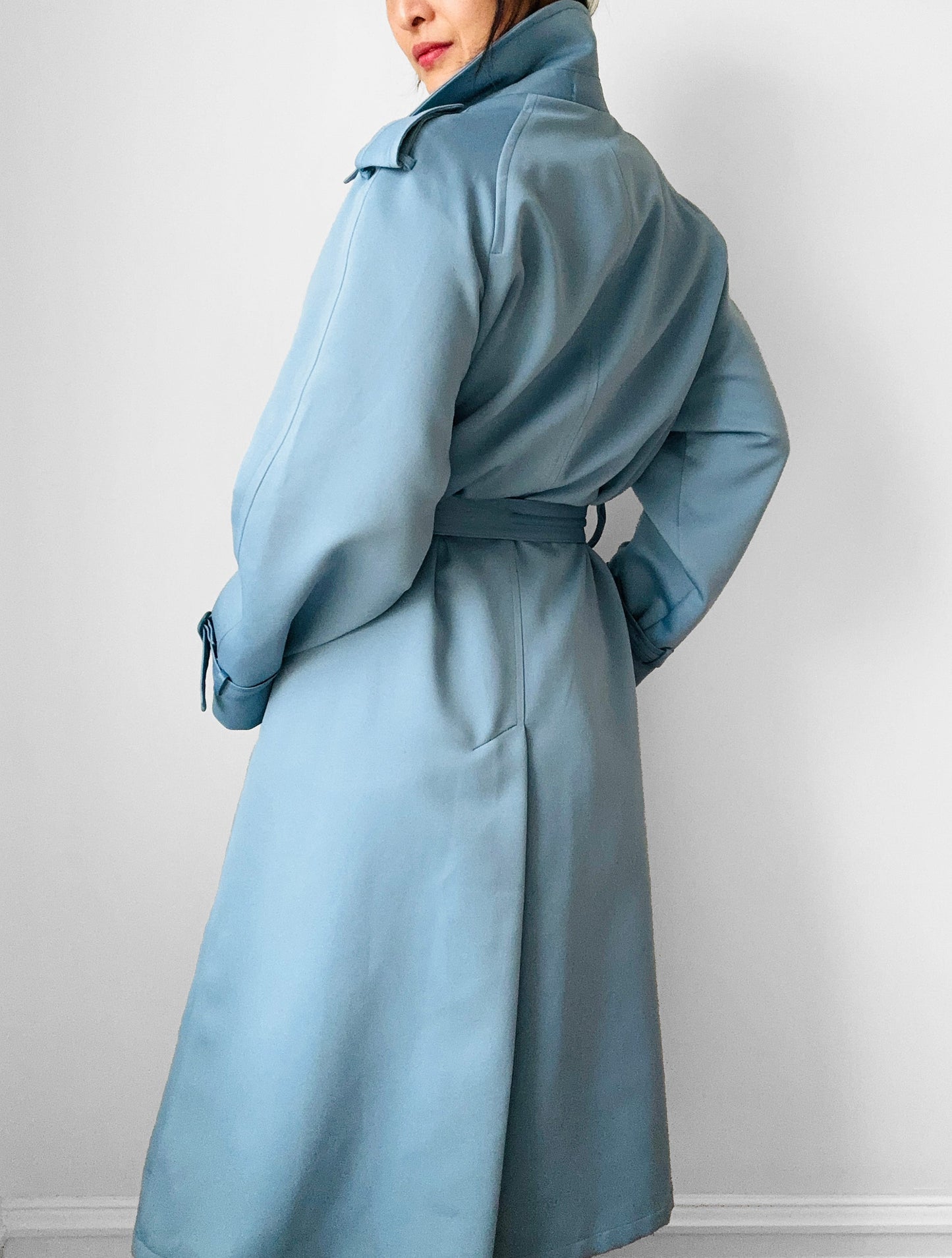 1960s Powder Blue LONDON FOG Made in Canada Double-Breasted Belted Trench Coat - S/M/L