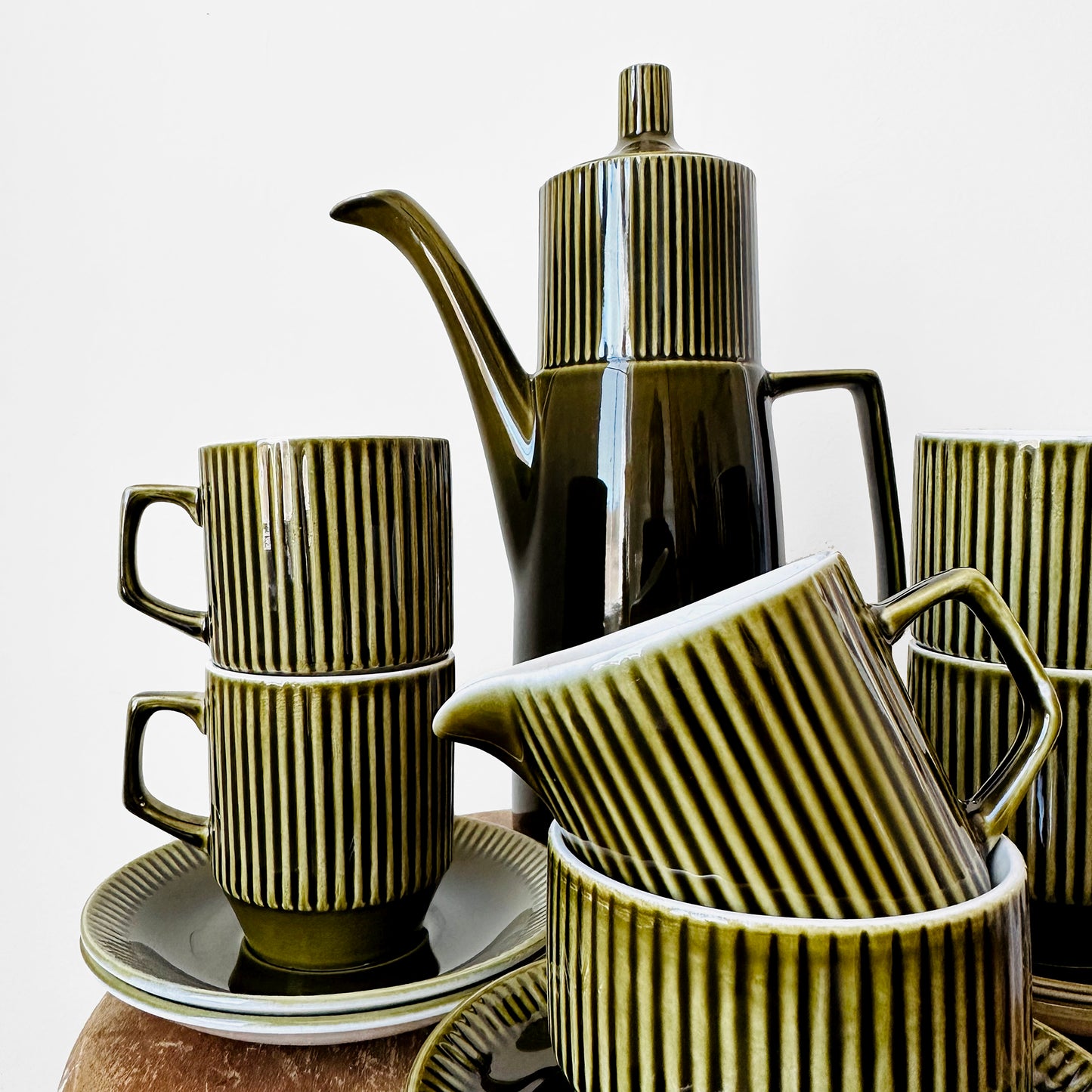 1960s MCM Mid-Century Modern Olive Green IMPACT British Staffordshire England Tea Set