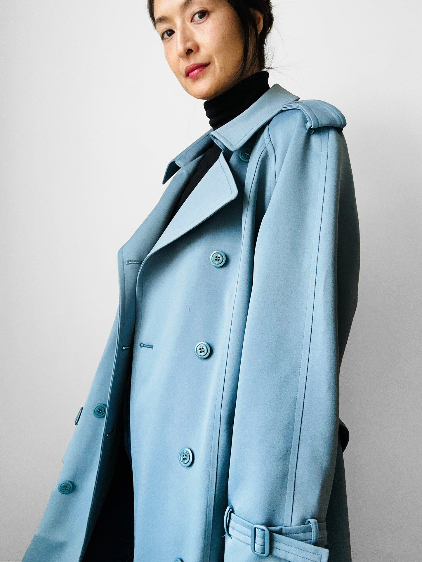 RESERVED!!! 1960s Powder Blue LONDON FOG Made in Canada Double-Breasted Belted Trench Coat - S/M/L