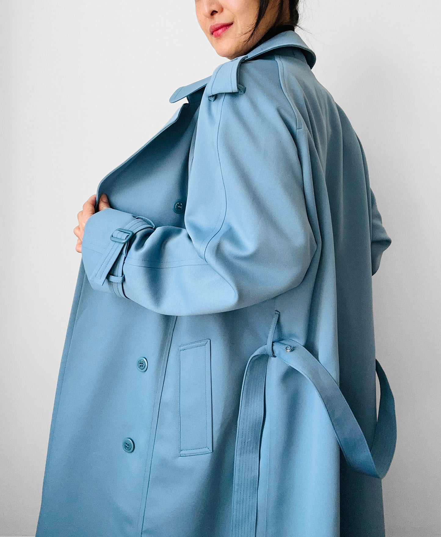 RESERVED!!! 1960s Powder Blue LONDON FOG Made in Canada Double-Breasted Belted Trench Coat - S/M/L