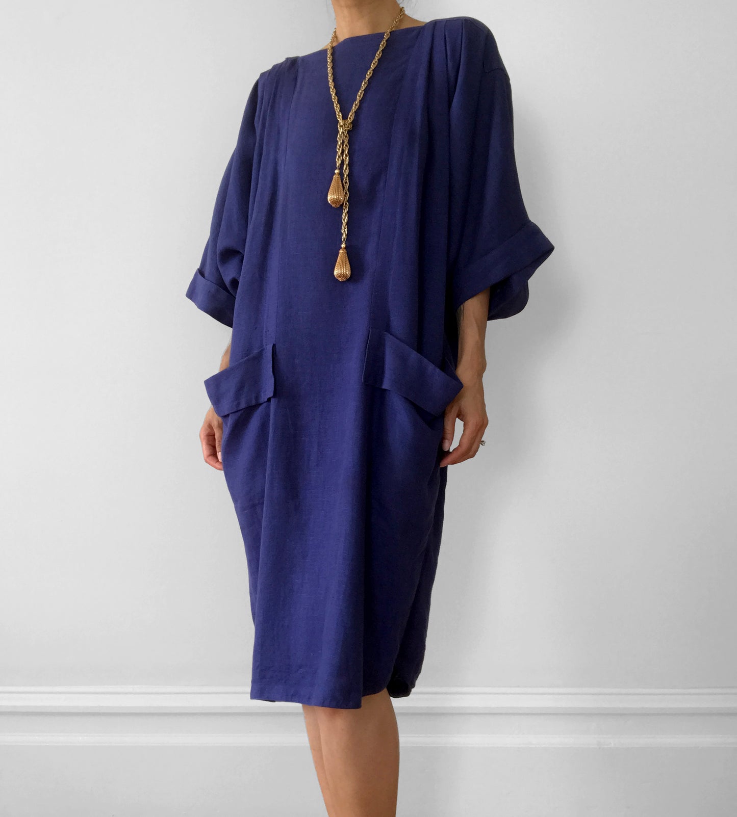 1980s Blue-Purple Made in Italy BYBLOS Open-Back Tunic Dress