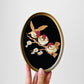 Set of 3 - 1980s Oval Embroidered Black Velvet Birdie Wall Hanging