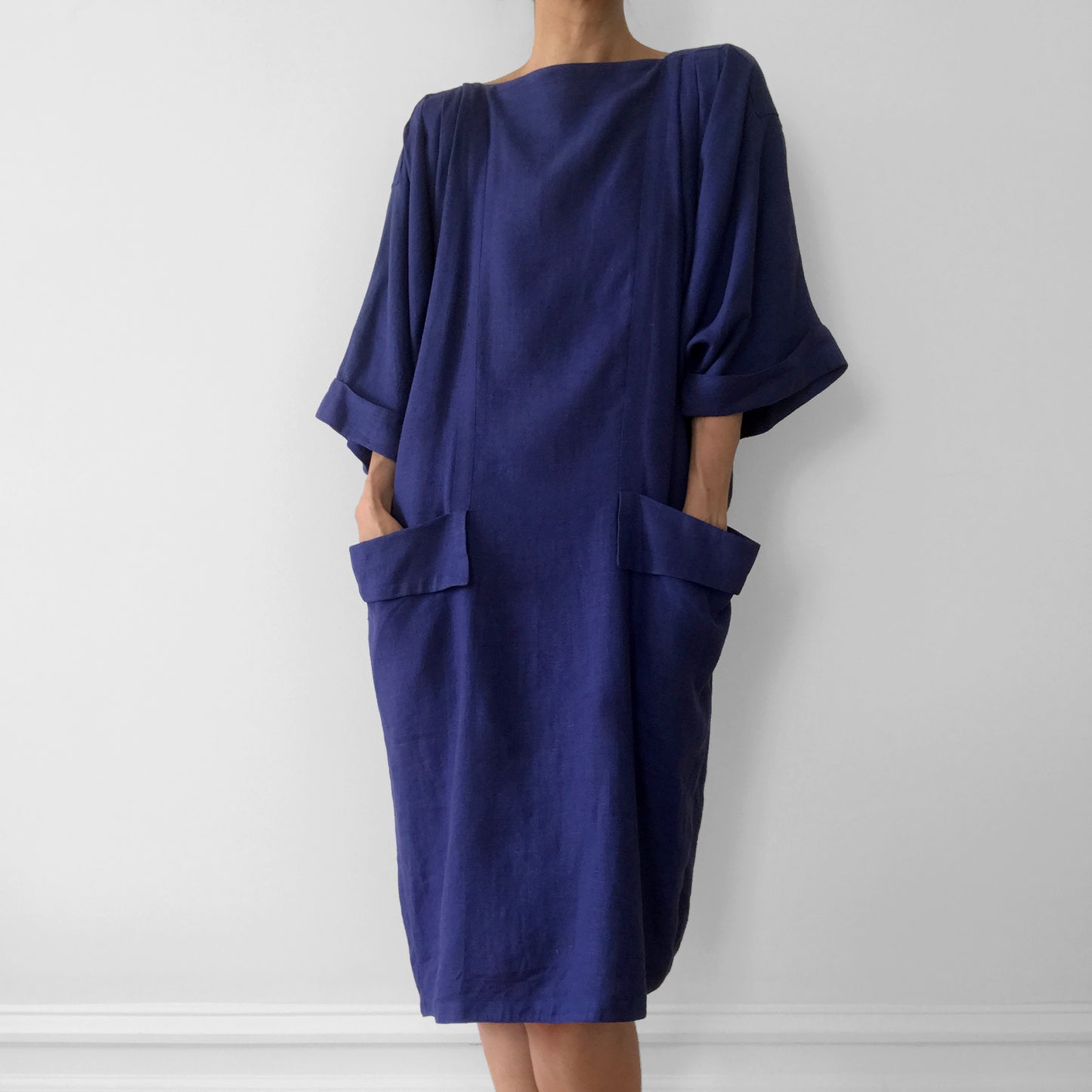 1980s Blue-Purple Made in Italy BYBLOS Open-Back Tunic Dress